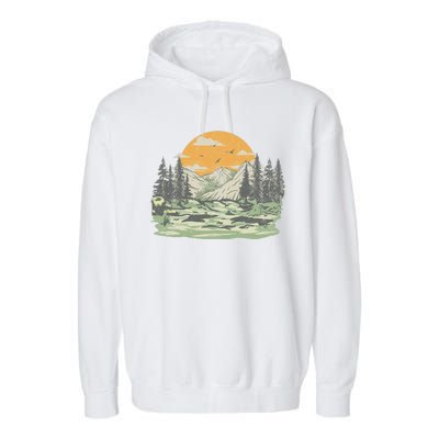 Mountain Nature Sunset Vintage Garment-Dyed Fleece Hoodie