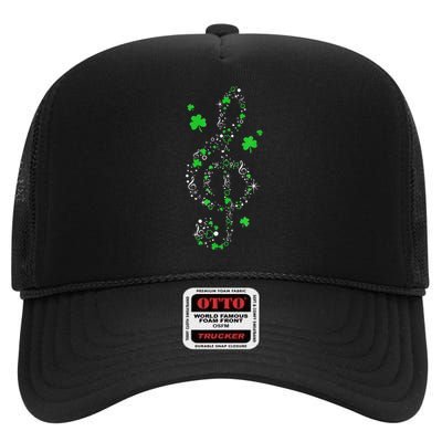 Music Note Shamrock Irish Music Teacher St Patricks Day High Crown Mesh Back Trucker Hat