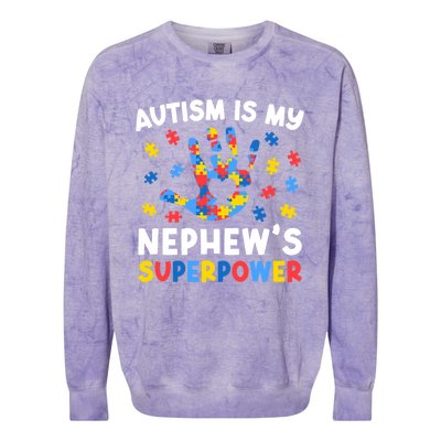 My NephewS Superpower Proud Autism Tia Autism Awareness Gift Colorblast Crewneck Sweatshirt