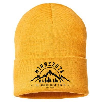 Minnesota North Star State Est. 1858 Vintage Mountains Gift Sustainable Knit Beanie