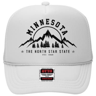 Minnesota North Star State Est. 1858 Vintage Mountains Gift High Crown Mesh Back Trucker Hat