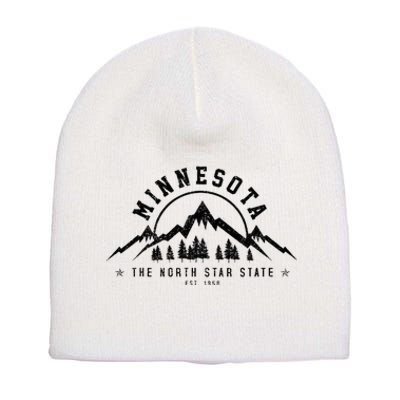 Minnesota North Star State Est. 1858 Vintage Mountains Gift Short Acrylic Beanie