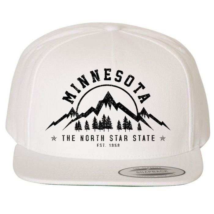 Minnesota North Star State Est. 1858 Vintage Mountains Gift Wool Snapback Cap