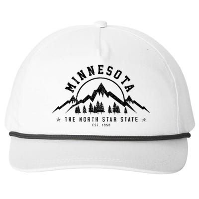 Minnesota North Star State Est. 1858 Vintage Mountains Gift Snapback Five-Panel Rope Hat