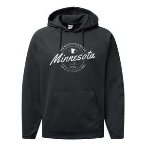 Minnesota North Star State Souvenir 10000 Lakes Gift Performance Fleece Hoodie