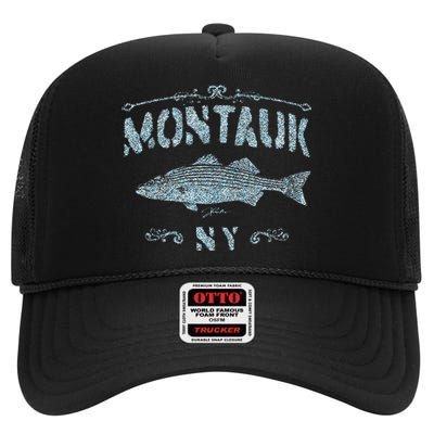 Montauk Ny Striped Bass High Crown Mesh Back Trucker Hat