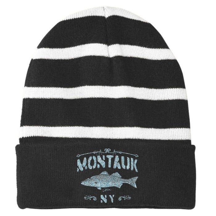 Montauk Ny Striped Bass Striped Beanie with Solid Band