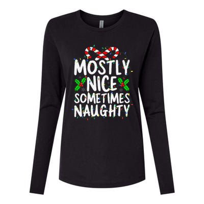 Mostly Nice Sometimes Naughty Christmas List Womens Cotton Relaxed Long Sleeve T-Shirt