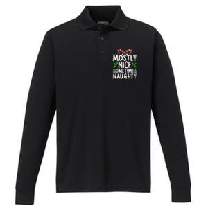 Mostly Nice Sometimes Naughty Christmas List Performance Long Sleeve Polo