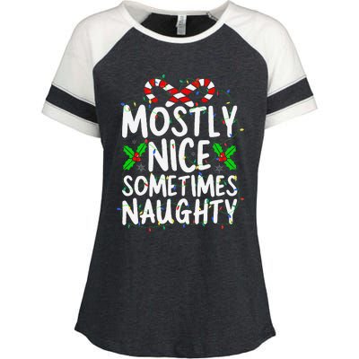 Mostly Nice Sometimes Naughty Christmas List Enza Ladies Jersey Colorblock Tee