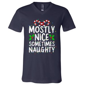 Mostly Nice Sometimes Naughty Christmas List V-Neck T-Shirt