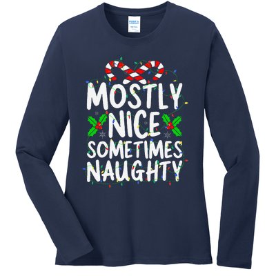 Mostly Nice Sometimes Naughty Christmas List Ladies Long Sleeve Shirt