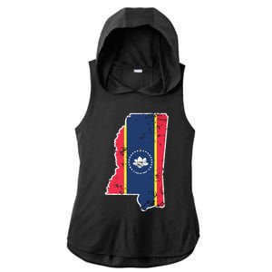 Mississippi New State Flag Weathered Design Southerner Ladies PosiCharge Tri-Blend Wicking Draft Hoodie Tank