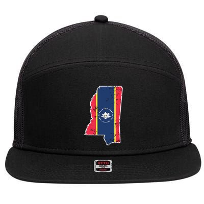 Mississippi New State Flag Weathered Design Southerner 7 Panel Mesh Trucker Snapback Hat