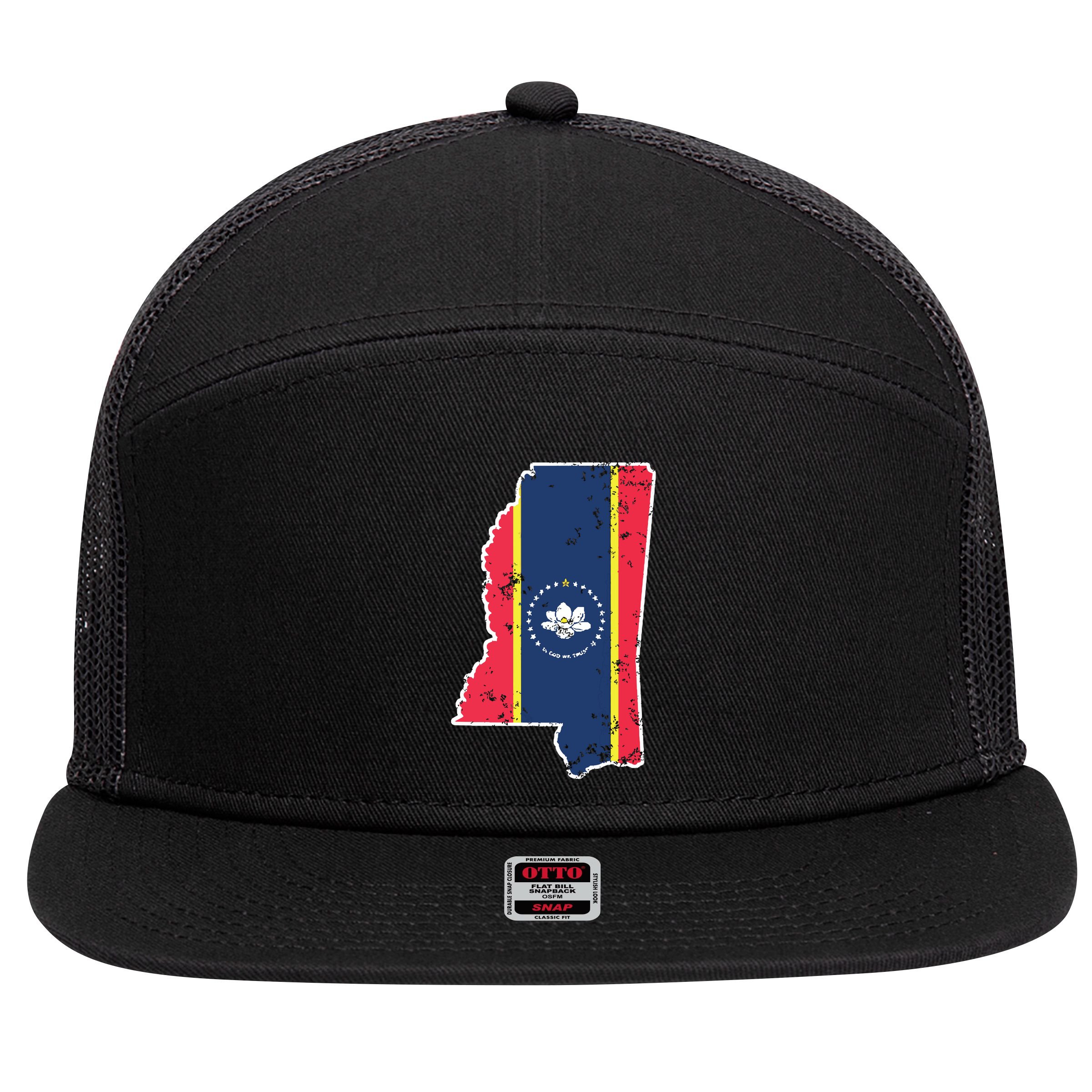Mississippi New State Flag Weathered Design Southerner 7 Panel Mesh Trucker Snapback Hat