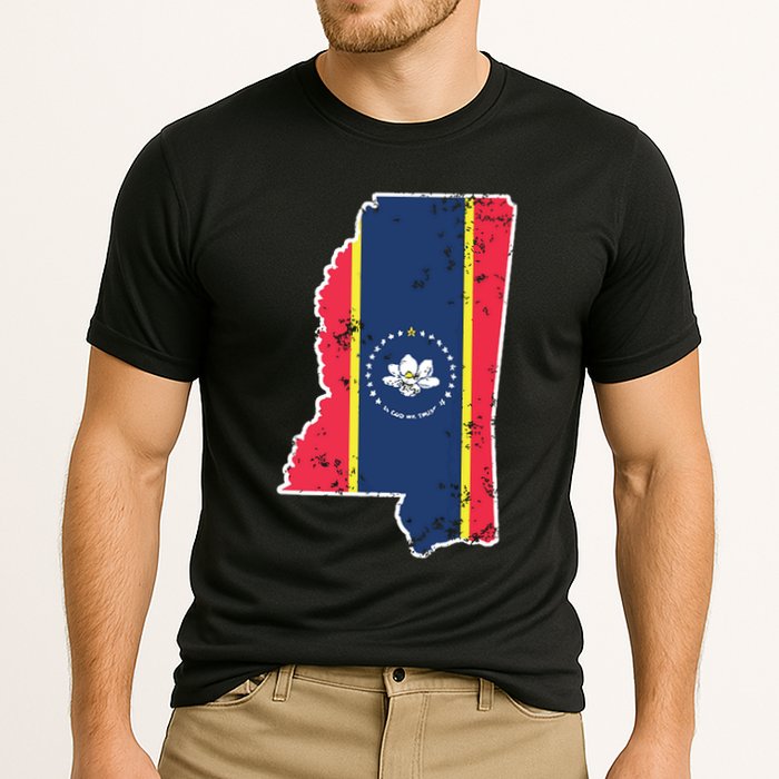 Mississippi New State Flag Weathered Design Southerner Cooling Performance Crew T-Shirt