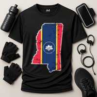 Mississippi New State Flag Weathered Design Southerner Cooling Performance Crew T-Shirt