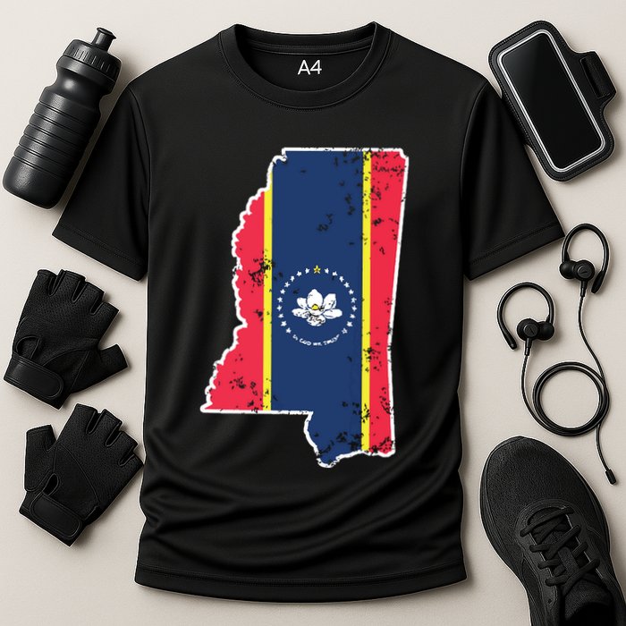 Mississippi New State Flag Weathered Design Southerner Cooling Performance Crew T-Shirt