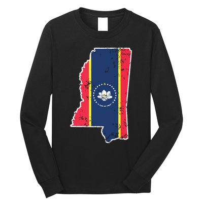 Mississippi New State Flag Weathered Design Southerner Long Sleeve Shirt