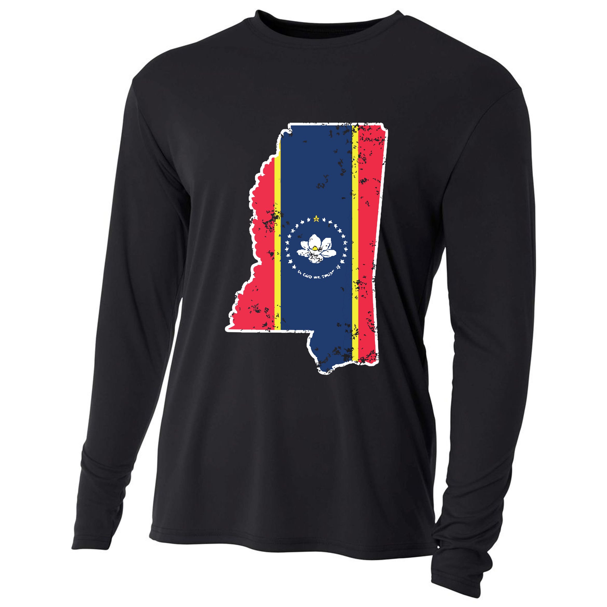 Mississippi New State Flag Weathered Design Southerner Cooling Performance Long Sleeve Crew