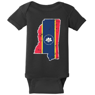 Mississippi New State Flag Weathered Design Southerner Baby Bodysuit