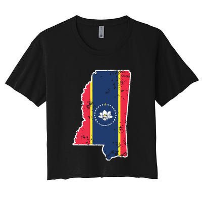 Mississippi New State Flag Weathered Design Southerner Crop Top