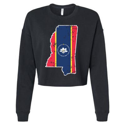 Mississippi New State Flag Weathered Design Southerner Cropped Pullover Crew