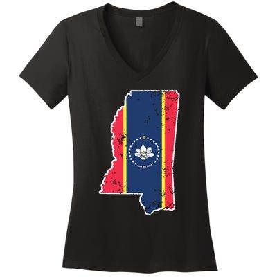 Mississippi New State Flag Weathered Design Southerner Women's V-Neck T-Shirt