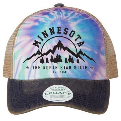 Minnesota North Star State Est 1858 Vintage Mountains Gift Legacy Tie Dye Trucker Hat