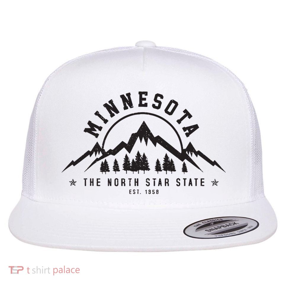 Minnesota North Star State Est 1858 Vintage Mountains Gift Flatbill Hat