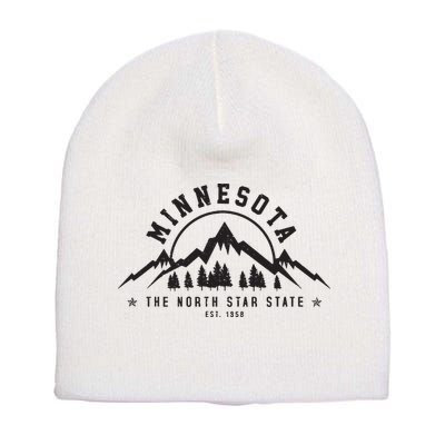 Minnesota North Star State Est 1858 Vintage Mountains Gift Short Acrylic Beanie