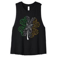 Music Note Shamrock -Music Lover St Patrick's Day Irish Flag Women's Racerback Cropped Tank