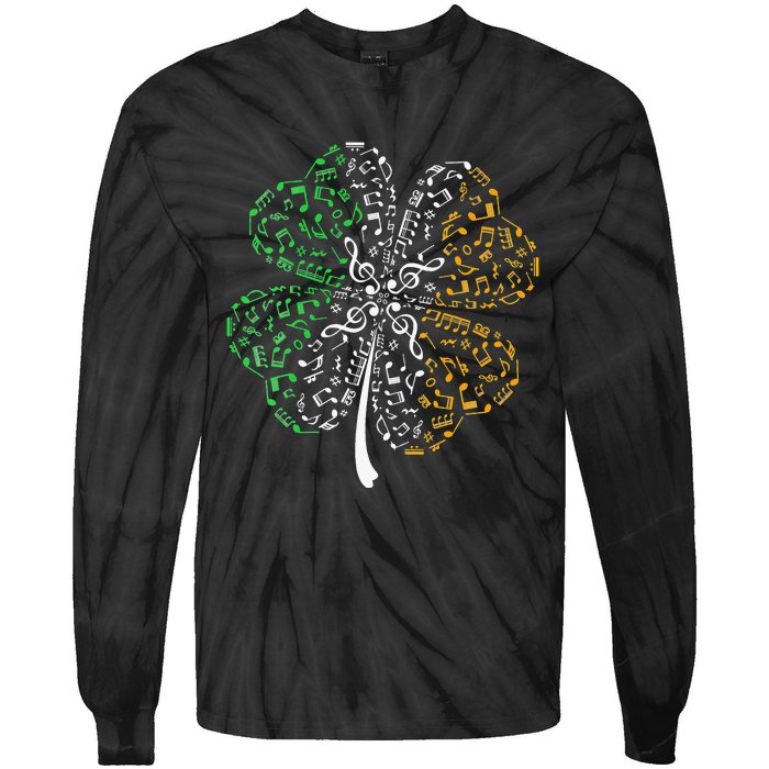 Music Note Shamrock -Music Lover St Patrick's Day Irish Flag Tie-Dye Long Sleeve Shirt