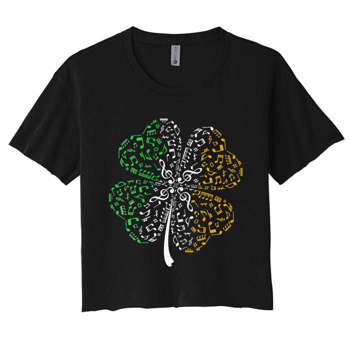 Music Note Shamrock -Music Lover St Patrick's Day Irish Flag Women's Crop Top Tee