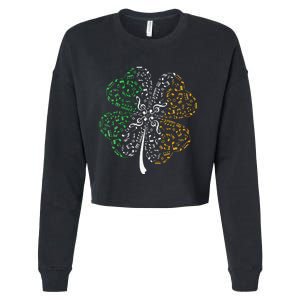 Music Note Shamrock -Music Lover St Patrick's Day Irish Flag Cropped Pullover Crew