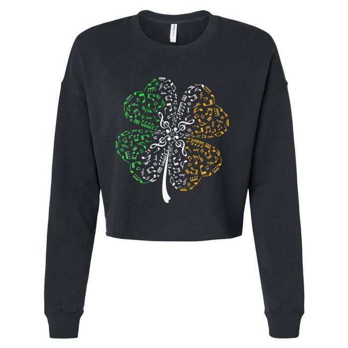 Music Note Shamrock -Music Lover St Patrick's Day Irish Flag Cropped Pullover Crew