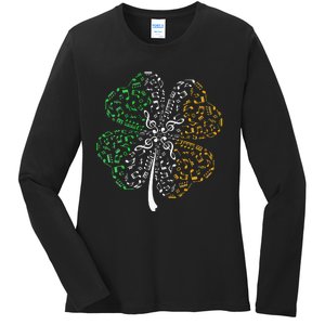 Music Note Shamrock -Music Lover St Patrick's Day Irish Flag Ladies Long Sleeve Shirt