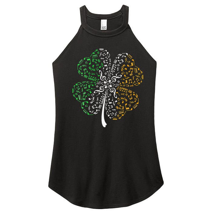 Music Note Shamrock -Music Lover St Patrick's Day Irish Flag Women's Perfect Tri Rocker Tank