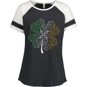 Music Note Shamrock -Music Lover St Patrick's Day Irish Flag Enza Ladies Jersey Colorblock Tee