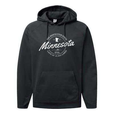 Minnesota North Star State Souvenir 10000 Lakes Gift Performance Fleece Hoodie