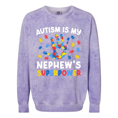 My NephewS Superpower Proud Autism Tia Autism Awareness Gift Colorblast Crewneck Sweatshirt