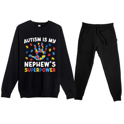 My NephewS Superpower Proud Autism Tia Autism Awareness Gift Premium Crewneck Sweatsuit Set