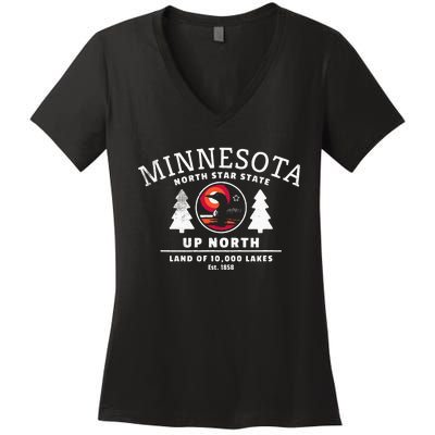 Minnesota North Star State Up North With Loon Women's V-Neck T-Shirt