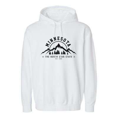 Minnesota North Star State Est. 1858 Vintage Mountains Gift Garment-Dyed Fleece Hoodie