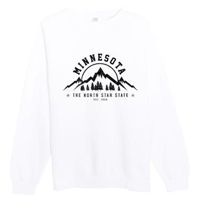 Minnesota North Star State Est. 1858 Vintage Mountains Gift Premium Crewneck Sweatshirt