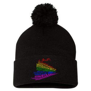 Music Notes & Steam Train Gift Lgbt Rainbow Flag G.A.Y Pride Pom Pom 12in Knit Beanie