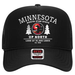 Minnesota North Star State Up North With Loon High Crown Mesh Back Trucker Hat