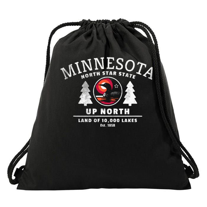 Minnesota North Star State Up North With Loon Drawstring Bag