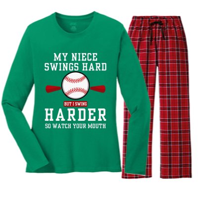 My Niece Swings Hard But I Swing Women's Long Sleeve Flannel Pajama Set 