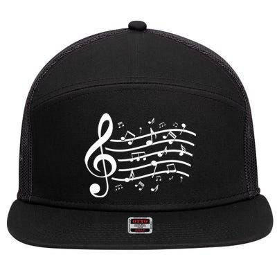 Music Notes Treble Clef Musician Gift Idea Music Gift 7 Panel Mesh Trucker Snapback Hat